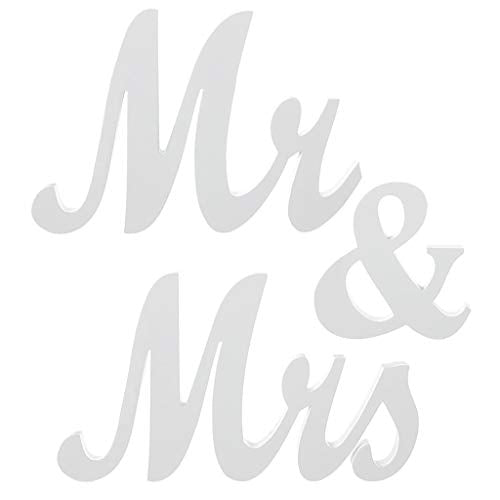 Mr & Mrs Signs Rustic Wooden Freestanding Letters for Photo Props, Anniversary & Wedding Shower Gift (White) - color: White