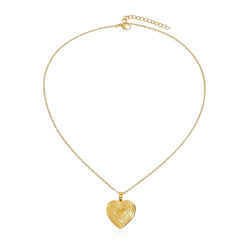 Dainty Heart Locket Necklace Holds Pictures Memorial Keepsake Photo Box Pendant Necklace for Women - color: Gold