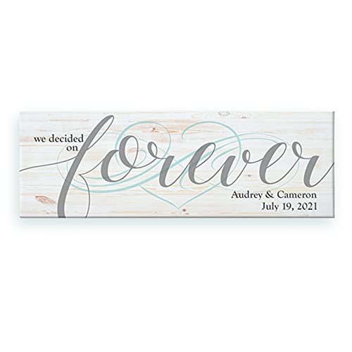 Let's Make Memories Personalized Canvas Wall Art - Custom Present for Couple Engagement Wedding Anniversary - Home Decor - Customize Message - Hanger Included - Decided on Forever - 6x18 - color: Decided on Forever - 6x18"