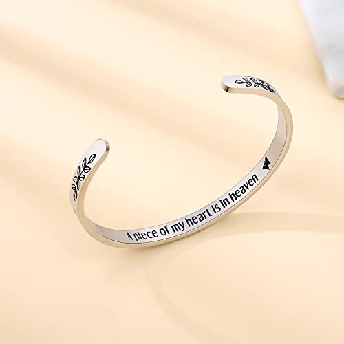 TONY & SANDY Inspirational Bracelets for Women Teen Girls Personalized Gifts for Daughter Granddaughter Mom Sister Friends Stainless Steel Engraved Cuff Birthday Easter Christmas - style: A - Memorial gifts - A piece of my heart is in heaven