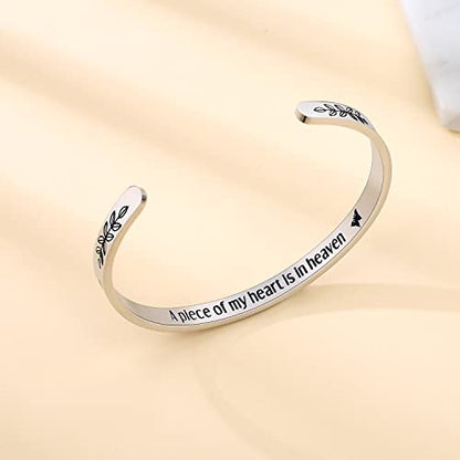 TONY & SANDY Inspirational Bracelets for Women Teen Girls Personalized Gifts for Daughter Granddaughter Mom Sister Friends Stainless Steel Engraved Cuff Birthday Easter Christmas - style: A - Memorial gifts - A piece of my heart is in heaven