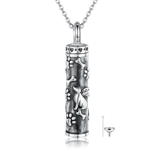 Urn Necklace for Ashes 925 Sterling Silver Cat/Fox/Dog/Opal/Guitar Pet Cremation Memorial Keepsake Jewelry for Ashes for Women - style: dog