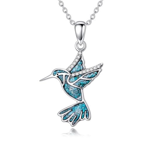 Dove/Hummingbird/Red Cardinal/Dragonfly/Butterfly Necklace 925 Sterling Silver Turquoise/Opal/MoonStone/Crystal/Malachite Bird Necklace Dove Pendant Jewelry for Women Men - color: Hummingbird Turquoise