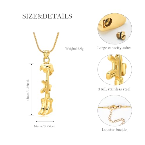 Cremation Jewelry Military Shoes Hats Guns Urn Necklace for Ashes Stainless Steel Military Equipment Pendant Memorial Necklaces Ash Holder for Human Pets Keepsake Jewelry of Loved Ones with Fill Tool - color: Gold