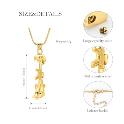 Cremation Jewelry Military Shoes Hats Guns Urn Necklace for Ashes Stainless Steel Military Equipment Pendant Memorial Necklaces Ash Holder for Human Pets Keepsake Jewelry of Loved Ones with Fill Tool - color: Gold