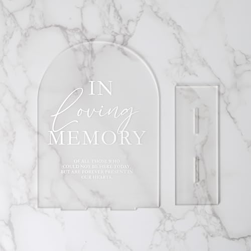 Frosted Acrylic Memory Sign- 5"x7" Acrylic In Loving Memory Sign Wedding Sign and Base,1/8" Thick | Modern Calligraphy White Lettering Arch Sign for Wedding Reception - style: In Loving Memory