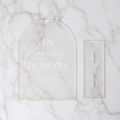 Frosted Acrylic Memory Sign- 5"x7" Acrylic In Loving Memory Sign Wedding Sign and Base,1/8" Thick | Modern Calligraphy White Lettering Arch Sign for Wedding Reception - style: In Loving Memory
