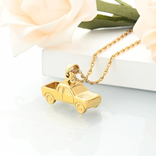shajwo Pick Up Truck Urn Necklaces for Ashes for Men - color: Gold