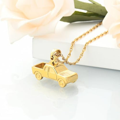 shajwo Pick Up Truck Urn Necklaces for Ashes for Men - color: Gold