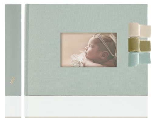 Premium Scrapbook Album with Window and Writing Space – 60 Pages holds 200 Photos of Different Sizes – Wedding, Baby, Travel & Family Memories – 11.4" x 8.6" - Powder Blue - color: Powder Blue, size: Small w/ Window