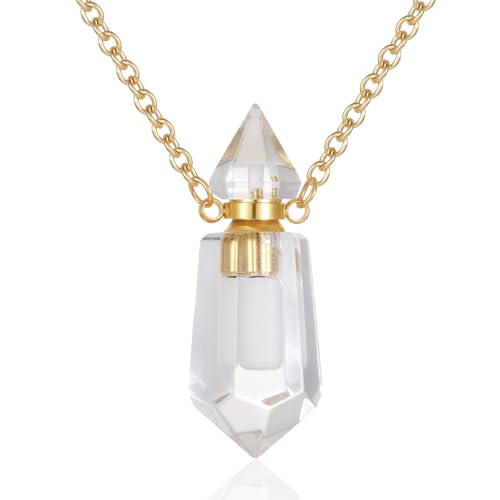 Gold Stainless Steel Urn Necklace For Ashes Of Loved Ones Natural Crystal Gemstones Cremation Keepsake Jewelry Hexagonal Prism Memorial Pendant For Women Mom - color: Clear