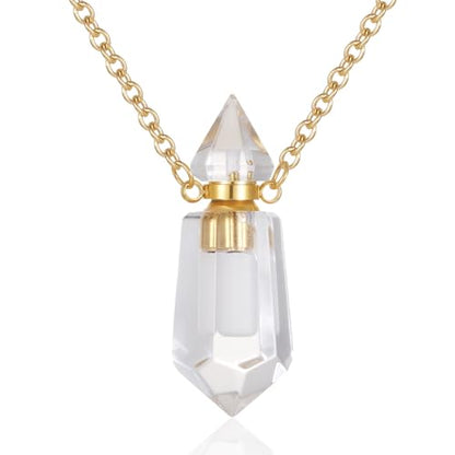 Gold Stainless Steel Urn Necklace For Ashes Of Loved Ones Natural Crystal Gemstones Cremation Keepsake Jewelry Hexagonal Prism Memorial Pendant For Women Mom - color: Clear