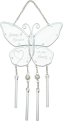 Pavilion Gift Company - 11.5" x 6" Outdoor Hanging Butterfly Windchime - Always & Forever... in Our Hearts - Bereavement Loss of Loved One Memorial Gift