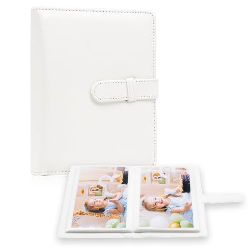 Photo Album 4x6 Photos - 68 Pockets Small Mini Capacity Premium Vegan Leather Cover Case, Portable Wallet Photo Book for Boys Girls Birthday Wedding (White) - color: White