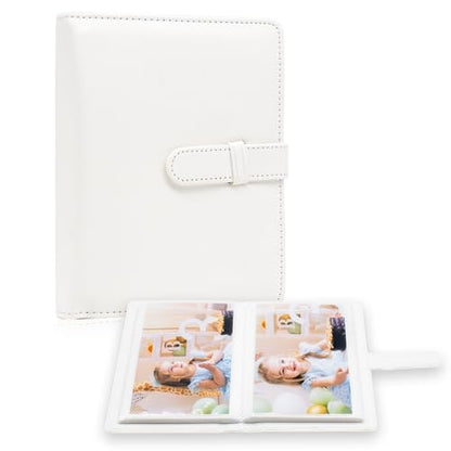 Photo Album 4x6 Photos - 68 Pockets Small Mini Capacity Premium Vegan Leather Cover Case, Portable Wallet Photo Book for Boys Girls Birthday Wedding (White) - color: White