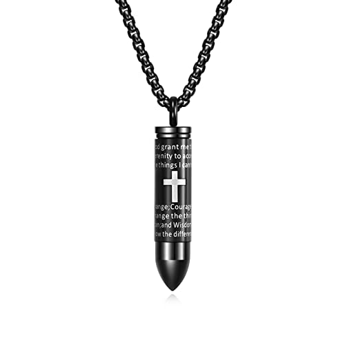 Rnivida Stainless Steel Urn Ashes Pendant Necklace with Cross Bible Verse, Urn Necklace for Men - color: Black - Serenity Prayer