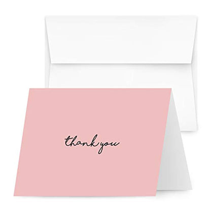 Baby Girl Thank You Card – Elegant Light Pink Greeting for Birthdays, Baby Showers, Weddings, Business – White Blank Interior | 4.25 x 5.5” | Set of 25 Cards & 25 Envelopes - color: Pink
