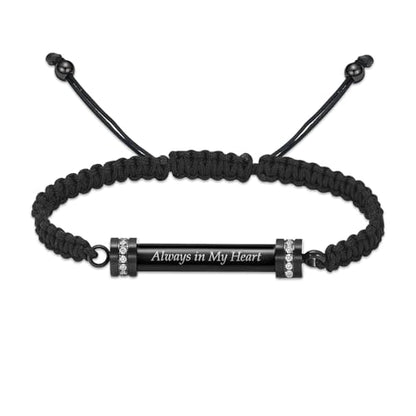 Hearbeingt Cylinder Cremation Bracelet for Ashes Adjustable Rope Urn Bangle - color: C-Black Always in my Heart