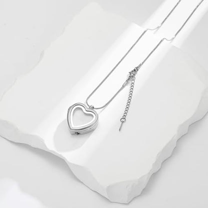 zeqingjw Glass Cremation Jewelry - Round Heart Memorial Urn Necklace for Ashes of Loved One - Stainless Steel Human Pet Dog Cat Keepsake Urn Pendant - color: Heart-Customize-A