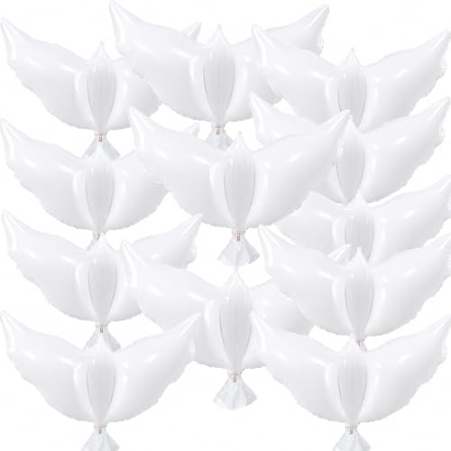 12 Pieces 36 Inches Large White Peace Dove Balloons Aluminum Foil Pigeon Bird Balloons for Wedding Engagement Funeral Memorials Remembrance Charity Party Decorations Supplies