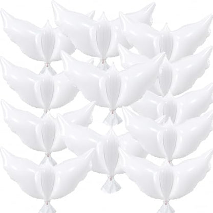 12 Pieces 36 Inches Large White Peace Dove Balloons Aluminum Foil Pigeon Bird Balloons for Wedding Engagement Funeral Memorials Remembrance Charity Party Decorations Supplies