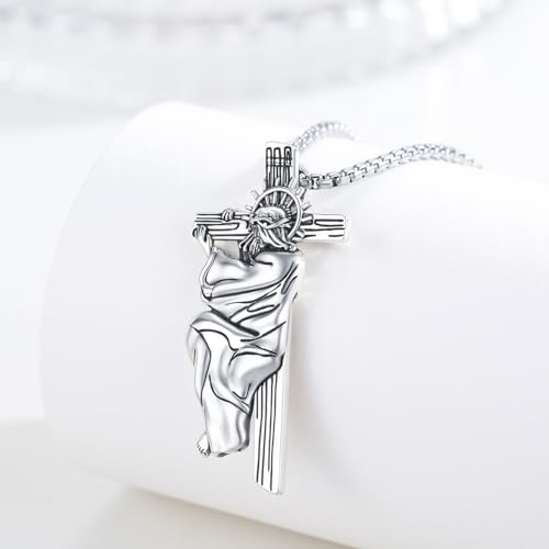 Crucifix Necklace for Men 925 Sterling Silver Jesus Cross Necklace Crucifix Cross Pendant Protection Jewelry for Men Women - style: B06-Hanging Cross-Silver