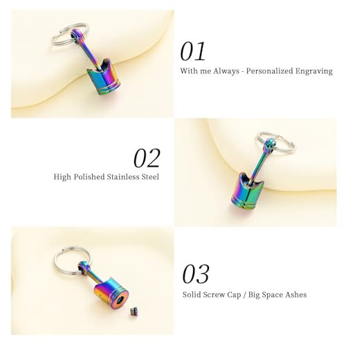 Car Parts Stainless Steel Piston Cremation Urn Necklace For Men Keepsake Memorial Jewelry Hold Ashes - color: Blue-Keychain