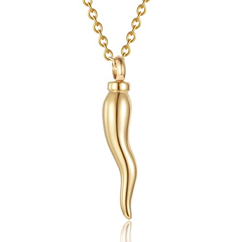 Italian Horn Cremation Jewelry for Ashes Stainless Steel Pepper Cremation Urn Pendant Necklace Memorial Ashes Keepsake Jewelry - color: Gold
