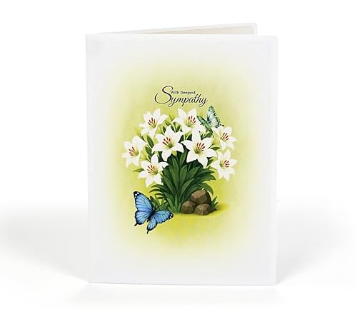 CUTPOPUP Sympathy Card, with Deespest Sympathy Pop Up Greeting Card Loss of Pet, Mom, Mother, Father, Dad, Child, Grandma, Blank Note Cards with Envelope (Butterflies Lily) SD256US - color: Sympathy Lily Butterflies-6x8in