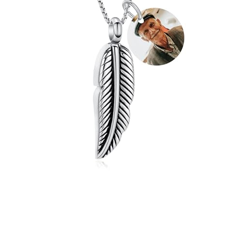 Oinsi Stainless Steel Feather Urn Necklace Hold Cremation Ashes Keepsake Memorial Jewelry +Box+Fill Kits - color: Customize-Image