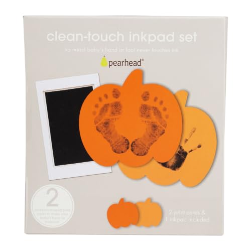 Pearhead Pumpkin Clean-Touch Ink Pad Set | No Mess Baby Handprint & Footprint Kit, Inkless Hand and Footprint Keepsake Giftset, Baby's First Halloween - color: Orange Pumpkin 1-Pack, size: Regular 2.5" x 3.5”