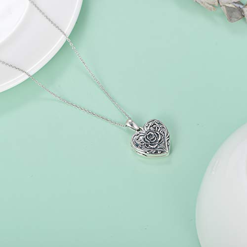 SOULMEET Sunflower/Rose/Daisy Heart Locket Necklace That Holds Pictures Keep Someone Near to You Sterling Silver/Gold Personalized Photo Locket Gift - style: A-Rose locket+photo