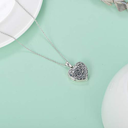SOULMEET Sunflower/Rose/Daisy Heart Locket Necklace That Holds Pictures Keep Someone Near to You Sterling Silver/Gold Personalized Photo Locket Gift - style: A-Rose locket+photo