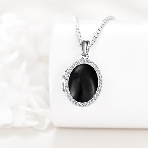 ONEFINITY Locket Necklace Photo Necklace Memorial Jewelry Gifts for Women Mom Wife - color: Black Onyx
