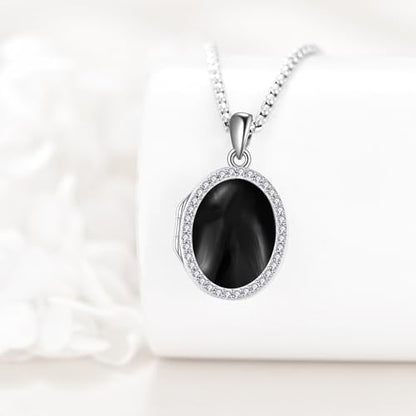ONEFINITY Locket Necklace Photo Necklace Memorial Jewelry Gifts for Women Mom Wife - color: Black Onyx