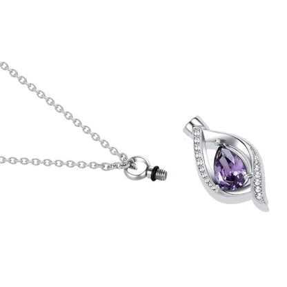 Teardop Cremation Jewelry Urn Necklace for Human Pet Ashes CZ Heart Stainless Steel Urn Pendant Memorial Jewelry Sympathy Gift - color: purple
