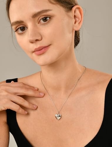 YL Heart Locket Picture Necklace Sterling Silver Personalized Photo Pendant Birthstone Jewelry for Women - color: 04-diamond-Apr