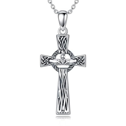 PROESS Cross Necklace for Women Men Sterling Silver Rose/Sunflower Cross Pendant Religious Jewelry Christmas Birthday Mothers' Day Gifts - color: 15-Hand & Heart