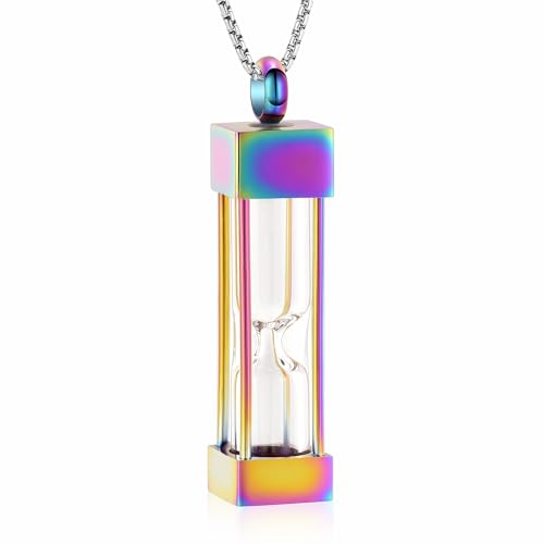 Oinsi Glass Hourglass Cremation Jewelry for Ashes Cylinder Urn Necklace Container Vial Necklaces Bottle Memorial Cremation Keepsake Jewelry Ash Pendant for Women/Men - color: Colorful