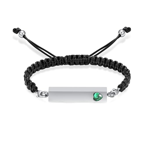 zeqingjw Vertical Bar Urn Bracelet for Ashes for Women Men Stainless Steel Cremation Jewelry Braided Rope Adjustable Keepsake Bracelets of Loved Ones Ash Holder Memorial Gift - color: Silver-Green