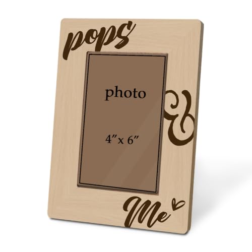 Rustic Wooden Pops Picture Frame for 4 x 6 Photo, Heartwarming Pops & Me Tabletop Keepsake, Meaningful Father’s Day Birthday Gift from Grandkids - color: Father06