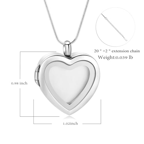 zeqingjw Glass Cremation Jewelry - Round Heart Memorial Urn Necklace for Ashes of Loved One - Stainless Steel Human Pet Dog Cat Keepsake Urn Pendant - color: Heart-Customize-A