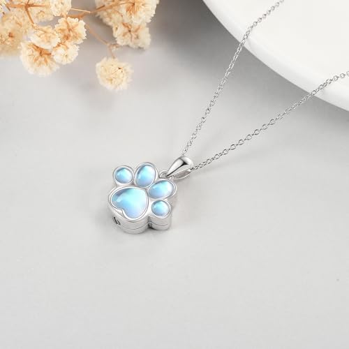 Heart/Cross/Infinity Moonstone Urn Necklace for ashes for Women Sterling Silver Dainty Cremation Jewelry Trendy Ashes Keepsake Memorial Gift for Mother/Grandma/Sister/Husband - style: Paw Print