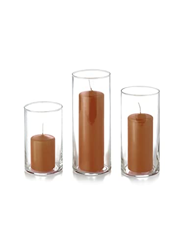 yummi Set of 36 Slim Pillars and Cylinder Vases - Toffee - color: Toffee