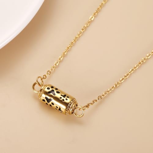 Pet Cremation Jewelry Stainless Steel Paw Print Tube Urn Necklace For Cat Dog Ashes Necklace For Women Keepsake With Filling Kits - color: Gold Necklace