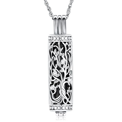 shajwo Cylinder Cremation Jewelry Tree of Life Urn Ashes Necklace for Women Men Vial Cremation Ash Pendant Loved One Memorial Jewelry - color: Black