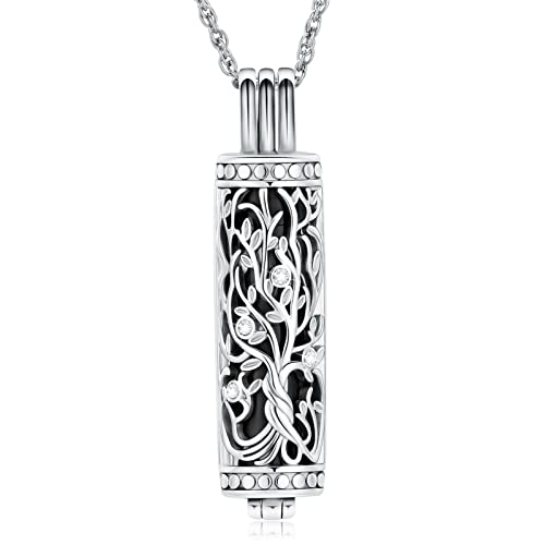 shajwo Cylinder Cremation Jewelry Tree of Life Urn Ashes Necklace for Women Men Vial Cremation Ash Pendant Loved One Memorial Jewelry - color: Black
