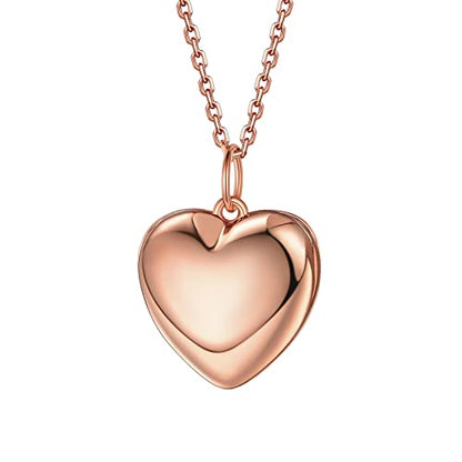 Bestyle Sterling Silver Heart Locket Necklace for Women, Dainty Cute Small Heart Locket Pendant in Gold/Rose Gold/Silver, Love Statement Jewelry Gift for Mother Wife - color: A0. Plain Bold Heart-Rose Gold-Locket Only, NO Custom