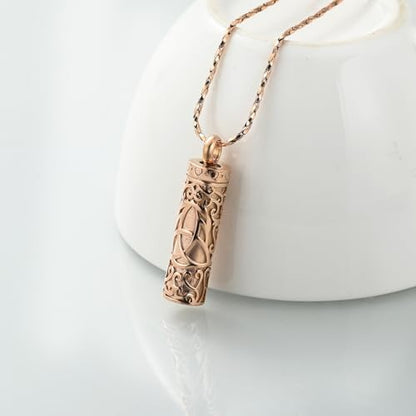Imrsanl Celtic Knot Cremation Jewelry Cylinder Urn Necklace | For Ashes, Memorial Pendant, Human Pet Ashes Holder Keepsake, For Women Men - color: Rose Gold