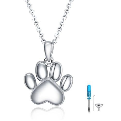 Teardrop Hourglass Urn Necklace for Ashes for Women Sterling Silver Cremation Jewelry Memorial Keepsake Urns Pendant Necklace for Urn Necklaces Ashes - color: Paw Print Urn Necklace
